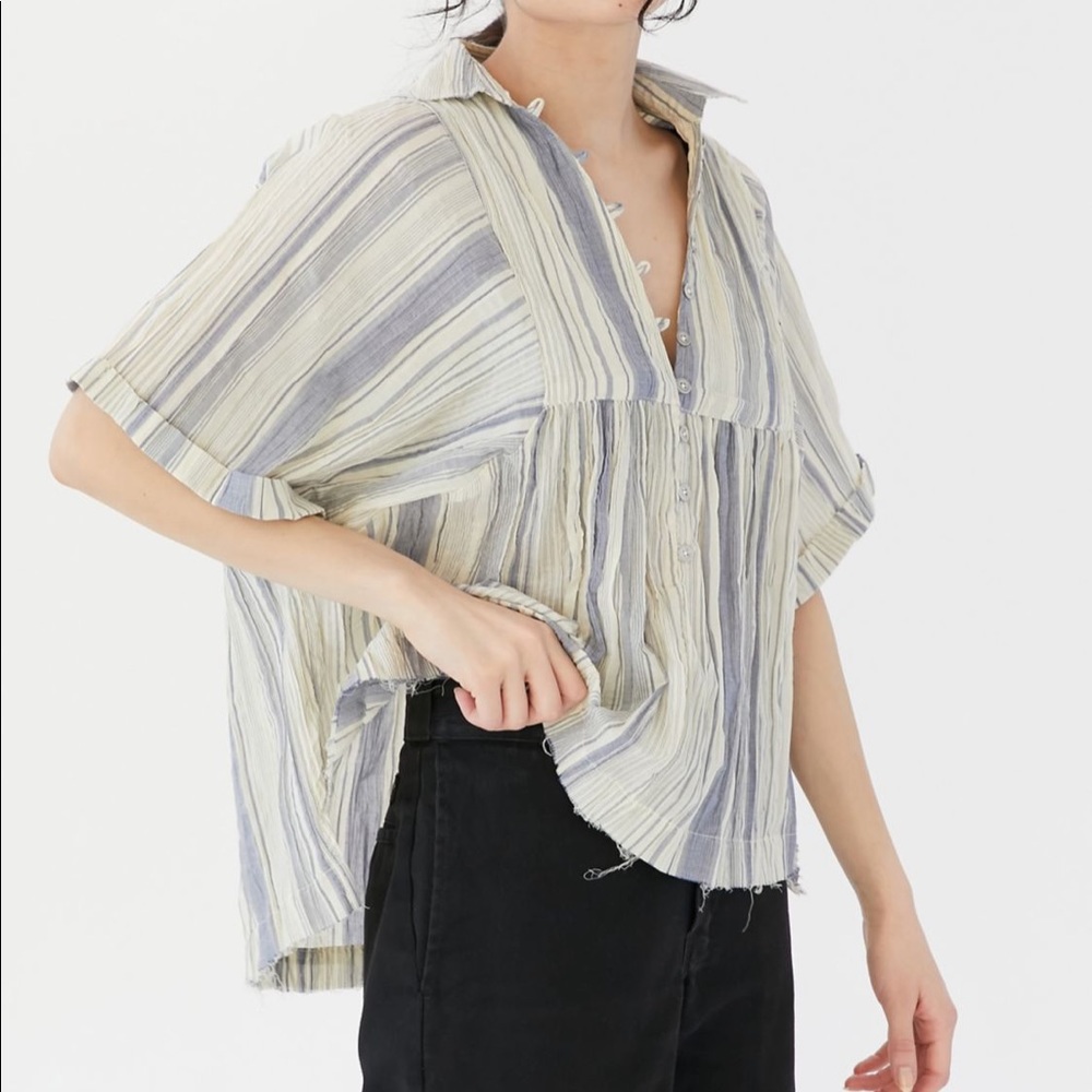 NWT UO Flowy Relaxed Pinstriped Boho Babydoll Top